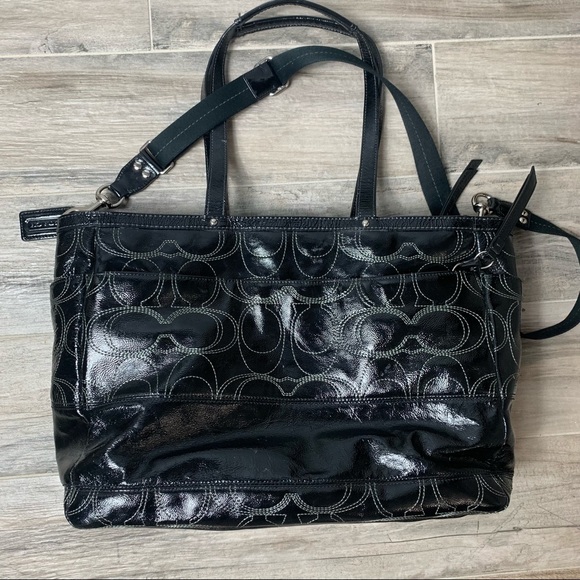 Coach black patent leather diaper bag - Picture 2 of 13